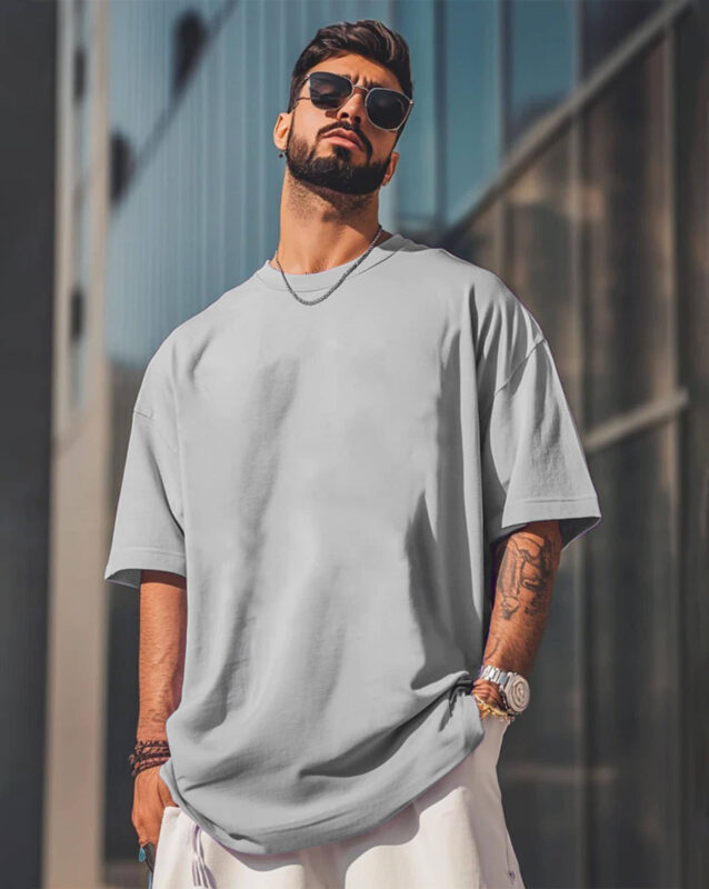 AUSK Men Cotton Blend Oversized Fit Solid T-Shirt ( Grey )