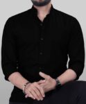 Anand Cotton Blend Regular Fit Solids Full Sleeves Men's Casual Shirt - Black ( Pack of 1 )