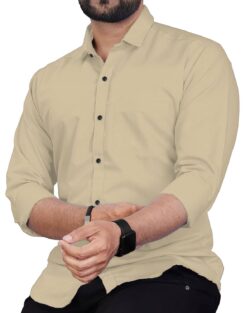 Apektra Cotton Blend Slim Fit Solids Full Sleeves Men's Casual Shirt - Beige ( Pack of 1 )