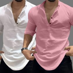 COMBRAIDED Cotton Blend Regular Fit Self Design Full Sleeves Men's Casual Shirt - Multicolor 12 ( Pack of 2 )