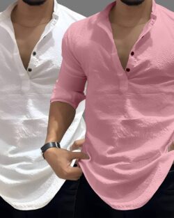 COMBRAIDED Cotton Blend Regular Fit Self Design Full Sleeves Men's Casual Shirt - Multicolor 12 ( Pack of 2 )