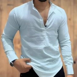 COMBRAIDED Cotton Blend Regular Fit Solids Full Sleeves Men's Casual Shirt - Aqua Blue ( Pack of 1 )