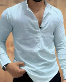COMBRAIDED Cotton Blend Regular Fit Solids Full Sleeves Men's Casual Shirt - Aqua Blue ( Pack of 1 )