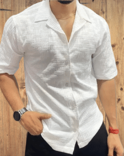 DEARISE Cotton Blend Regular Fit Self Design Half Sleeves Men's Casual Shirt - White ( Pack of 1 )