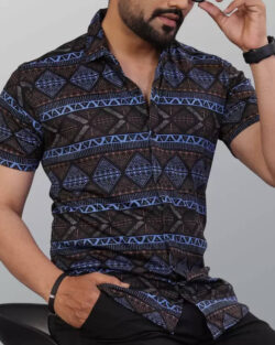 FABRIPPLE Polyester Regular Fit Printed Half Sleeves Men's Casual Shirt - Black ( Pack of 1 )
