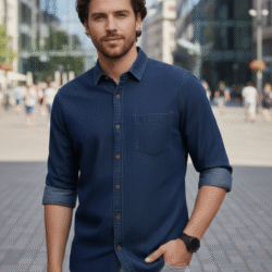 GLORISTAR Denim Regular Fit Solids Half Sleeves Men's Casual Shirt - Dark Blue ( Pack of 1 )