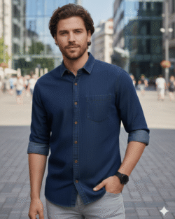 GLORISTAR Denim Regular Fit Solids Half Sleeves Men's Casual Shirt - Dark Blue ( Pack of 1 )
