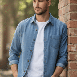 L G Fashion Denim Slim Fit Solids Full Sleeves Men's Casual Shirt - Light Blue ( Pack of 1 )