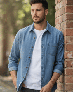 L G Fashion Denim Slim Fit Solids Full Sleeves Men's Casual Shirt - Light Blue ( Pack of 1 )
