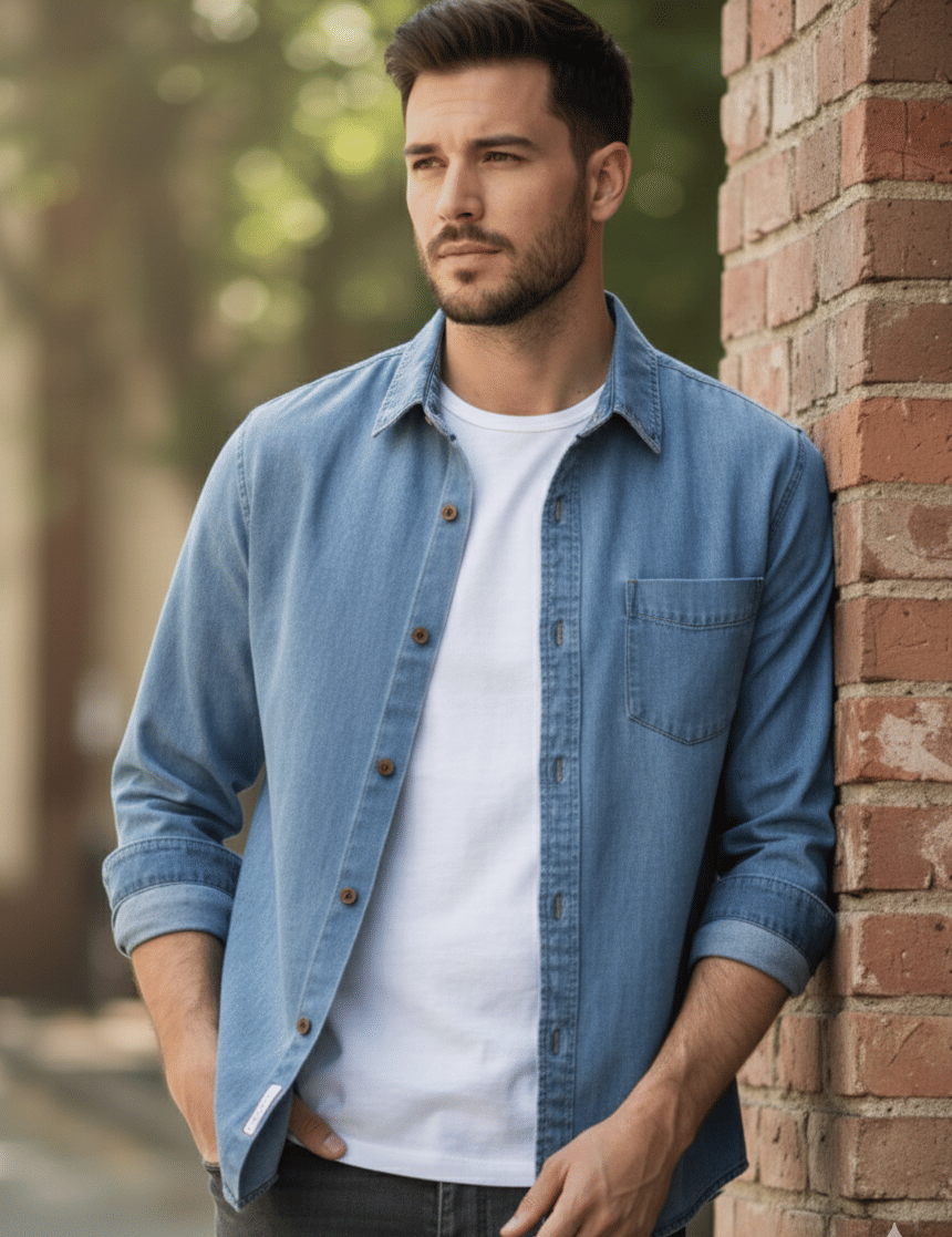 L G Fashion Denim Slim Fit Solids Full Sleeves Men's Casual Shirt - Light Blue ( Pack of 1 )