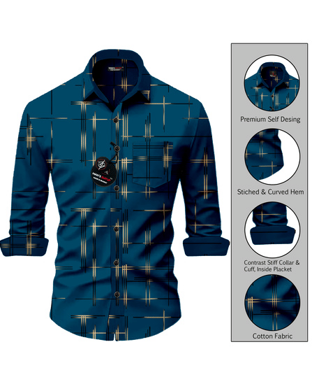 MAN'S SUITUP Cotton Blend Regular Fit Printed Full Sleeves Men's Casual Shirt - Teal ( Pack of 1 )