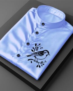 MAN'S SUITUP Satin Regular Fit Printed Full Sleeves Men's Casual Shirt - Blue ( Pack of 1 )