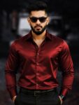 MARMIC FAB Satin Slim Fit Full Sleeves Men's Formal Shirt - Maroon ( Pack of 1 )