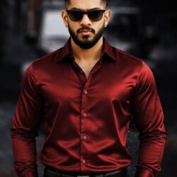 MARMIC FAB Satin Slim Fit Full Sleeves Men's Formal Shirt - Maroon ( Pack of 1 )