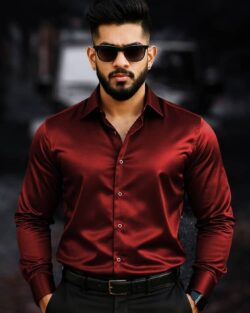 MARMIC FAB Satin Slim Fit Full Sleeves Men's Formal Shirt - Maroon ( Pack of 1 )