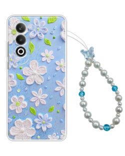 COBERTA Printed Back Cover for OnePlus Nord 5 5G Back Cover Case with Phone Charm Chain Strap Beads & Pearls for Girls Stylish - Trendy Blue Floral Beach and Butterfly Phone...