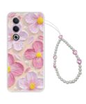 COBERTA Printed Back Cover for Oppo A3 Pro Back Cover Case with Phone Charm Chain Strap Beads & Pearls for Girls Stylish - Beach Pink Floral Charms - D16689