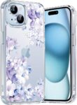 Elzzi Clear Transparent Flower Cover for iPhone 15 Case Shockproof Floral Design Full Camera Protection Shockproof PC+TPU Cover Clear Transparent Flower Case for Girls & Women...