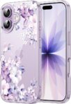Elzzi Clear Transparent Flower Cover for iPhone 17 Case Shockproof Floral Design Full Camera Protection Shockproof PC+TPU Transparent Cover for Girls & Women (Purple)