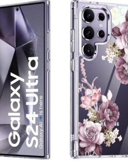 Elzzi Clear Transparent Flower Cover For Samsung S24 Ultra 5g Case Shockproof Case Floral Design Camera Protection Shockproof PC+TPU Transparent Flower Cover For Girls & Women...