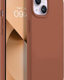 Elzzi® Compatible with iPhone 14 Case, Liquid Silicone Case, Full Body Protective Cover, Shockproof, Slim Phone Case, Anti-Scratch Soft Microfiber Lining, 6.1 inch (Brown)