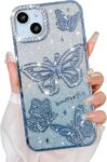 Elzzi Electroplated Butterfly Phone Cover for iPhone 15 Case, Showcasing Pearlescent Diamond Soft TPU, Camera Protection, Shockproof, Dropresistant Stylish for Girls & Women (Blue)