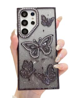 Elzzi Electroplated Butterfly Phone Cover for Samsung S24 Ultra Case, Showcasing Pearlescent Diamond Soft TPU, Camera Protection, Shockproof, Dropresistant Stylish for Girls &...