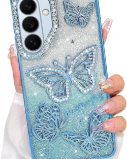 Elzzi Electroplated Butterfly Phone Cover for Samsung S26 Case, Showcasing Pearlescent Diamond Soft TPU, Camera Protection, Shockproof, Dropresistant Stylish for Girls & Women...