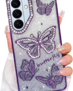 Elzzi Electroplated Butterfly Phone Cover for Samsung S26 Case, Showcasing Pearlescent Diamond Soft TPU, Camera Protection, Shockproof, Dropresistant Stylish for Girls & Women...