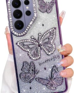 Elzzi Electroplated Butterfly Phone Cover for Samsung S26 Ultra Case, Showcasing Pearlescent Diamond Soft TPU, Camera Protection, Shockproof, Dropresistant Stylish for Girls &...