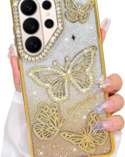 Elzzi Electroplated Butterfly Phone Cover for Samsung S26 Ultra Case, Showcasing Pearlescent Diamond Soft TPU, Camera Protection, Shockproof, Dropresistant Stylish for Girls &...