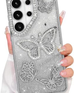 Elzzi Electroplated Butterfly Phone Cover for Samsung S26 Ultra Case, Showcasing Pearlescent Diamond Soft TPU, Camera Protection, Shockproof, Dropresistant Stylish for Girls &...