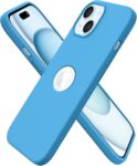 Elzzi Microfiber Logo Cut Cover Compatible for iPhone 15 Case Liquid Silicone Cases Non-Slip Full Body 4 Layer Protective Covers Shockproof Back Cover with High Raised Camera...