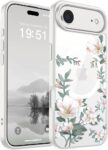 VONZEE Back Cover Case Compatible with iPhone 17 Air Case, Luxury Retro Flowers Floral Clear for Magnetic Wireless Charging Shockproof PC+TPU Cute Glossy Shiny for Girls Women,...