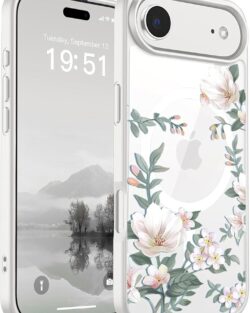 VONZEE Back Cover Case Compatible with iPhone 17 Air Case, Luxury Retro Flowers Floral Clear for Magnetic Wireless Charging Shockproof PC+TPU Cute Glossy Shiny for Girls Women,...