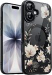 VONZEE Back Cover Case Compatible with iPhone 17 Case, Luxury Retro Flowers Floral Clear for Magnetic Wireless Charging Case Shockproof PC+TPU Cute Glossy Shiny Cover for Girls...