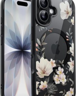 VONZEE Back Cover Case Compatible with iPhone 17 Case, Luxury Retro Flowers Floral Clear for Magnetic Wireless Charging Case Shockproof PC+TPU Cute Glossy Shiny Cover for Girls...