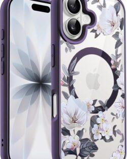 VONZEE Back Cover Case Compatible with iPhone 17, Luxury Retro Flowers Floral Clear for Magnetic Wireless Charging Case Shockproof PC+TPU Cute Glossy Shiny Cover for Girls...