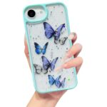 VONZEE Clear Glitter Butterfly Case for iPhone 16e/17e Cover | Cute Bling Sparkle Transparent Soft TPU Bumper | Shockproof Slim Protective Back Cover for Girls & Women (Mint Green)