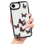 VONZEE Clear Glitter Butterfly Case for iPhone 16e / 17e | Cute Bling Sparkle Transparent Soft TPU Bumper | Shockproof Slim Protective Back Cover for Girls & Women (Black)