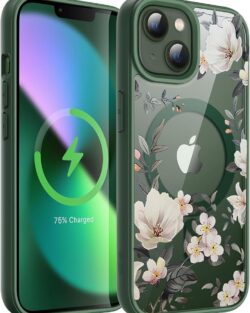 VONZEE Compatible with iPhone 13 Case Luxury Retro Flowers Floral Clear for Magnetic Wireless Charging Case Shockproof Case PC+TPU Cute Glossy Shiny Cover for Girls Women, 6.1''...