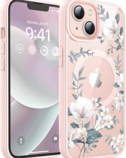 VONZEE Compatible with iPhone 13 Case Luxury Retro Flowers Floral Clear for Magnetic Wireless Charging Case Shockproof Case PC+TPU Cute Glossy Shiny Cover for Girls Women, 6.1''...