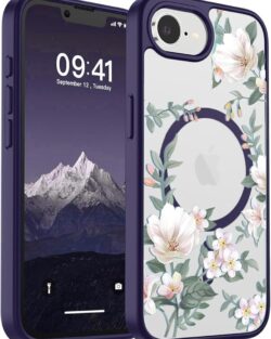 VONZEE® Compatible with iPhone 17e/ iPhone 16e/SE4, Luxury Retro Flowers Floral Clear for Magnetic Wireless Charging Case Shockproof PC+TPU Cute Glossy Shiny Cover for Girls...