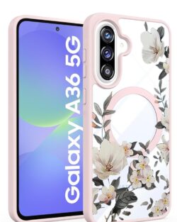VONZEE Compatible with Samsung Galaxy A36 5G Case Luxury Retro Flowers Floral Clear for Magnetic Wireless Charging Case Shockproof Case PC+TPU Cute Glossy Shiny Cover for Girls...