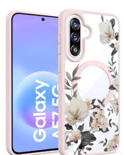 VONZEE Compatible with Samsung Galaxy A57 5G Back Case Luxury Retro Flowers Floral Clear for Magnetic Wireless Charging Case Shockproof PC+TPU Cute Glossy Shiny Cover for Girls...