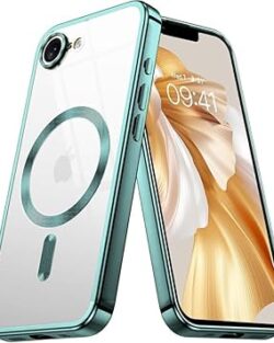 VONZEE® Electroplating Transparent Clear Logo Back Cover TPU Compatible with iPhone 17e/ iPhone 16e Case, Compatible with Magsafe, Full Body & Camera Protection for Each Lens...