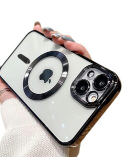 VONZEE Electroplating Transparent Clear Logo Back Cover TPU Compatible with iPhone 13 Case, Compatible with Magsafe, Full Body & Individual Camera Protection for Each Lens for...