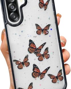 VONZEE for Samsung Galaxy A36 5G Clear Glitter Butterfly Case, Cute Bling Sparkle Shiny Soft Silicone TPU Bumper Shockproof Women Girls Slim Protective Phone Cover for Galaxy...