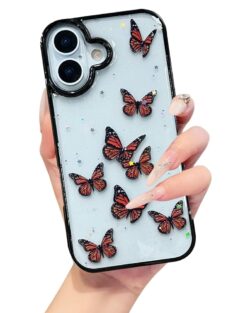 VONZEE Glitter Butterfly Back Cover Case Compatible with iPhone 17, Clear Cute Bling Sparkle Shiny Soft TPU Bumper Shockproof Women Girls Slim Protective Phone Cover for iPhone...