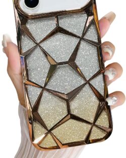 VONZEE Gradient Glitter Back Cover Case Compatible with iPhone 17 Air, Luxury Electroplated 3D Cube, Diamond Bling Shiny Soft TPU Clear Shockproof Women Girls Protective Phone...